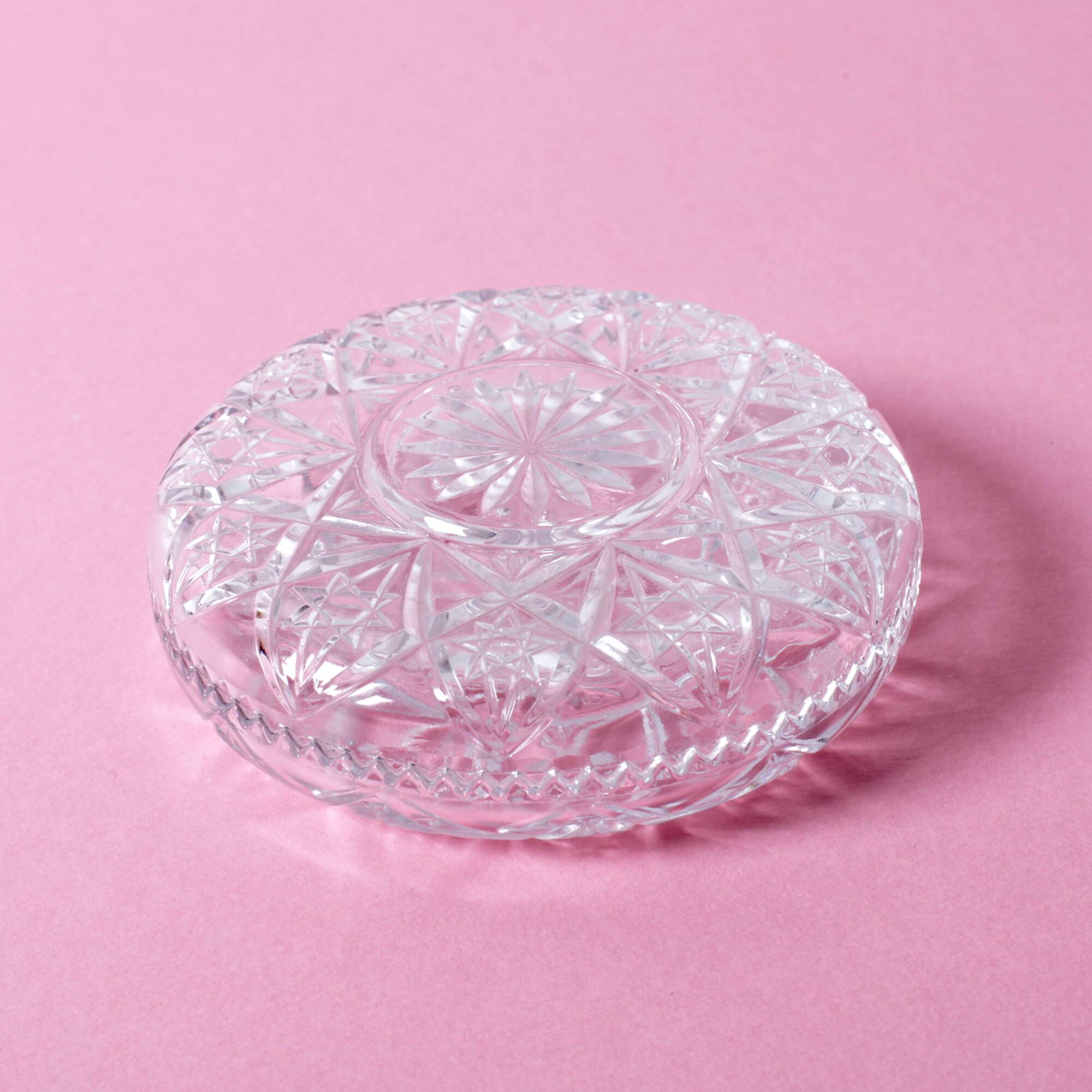 Mid-Century Pressed Glass Jewelry Box / Geometric Bonbon Candy Jar / 1960s