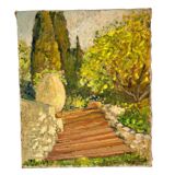 Dans l'huile sur toile du XXe siècle de Sylvain Coste "L'escalier de la bastide"