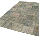 Handmade anatolian overdyed 197 cm x 298 cm grey patchwork carpet