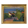 Peinture à l'huile de paysage vintage suédoise moderne « Côte de la fin de l'après-midi », encadrée