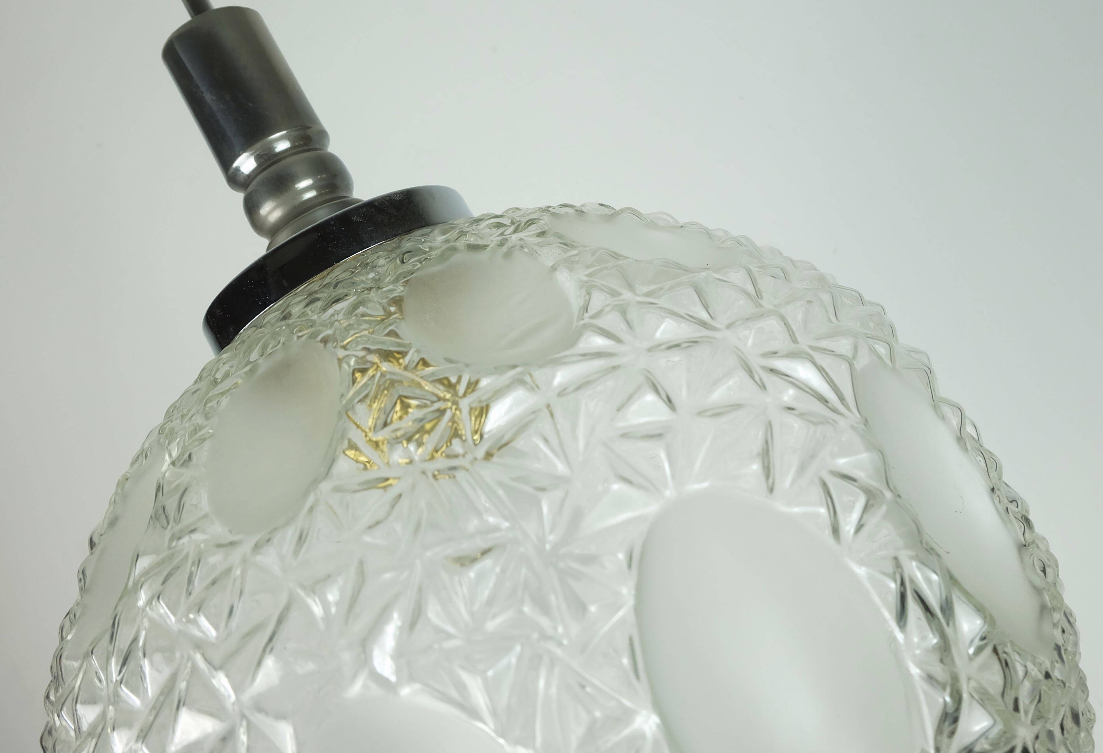 Mid century pendant light richard essig structured glass and chrome 1960s 70s