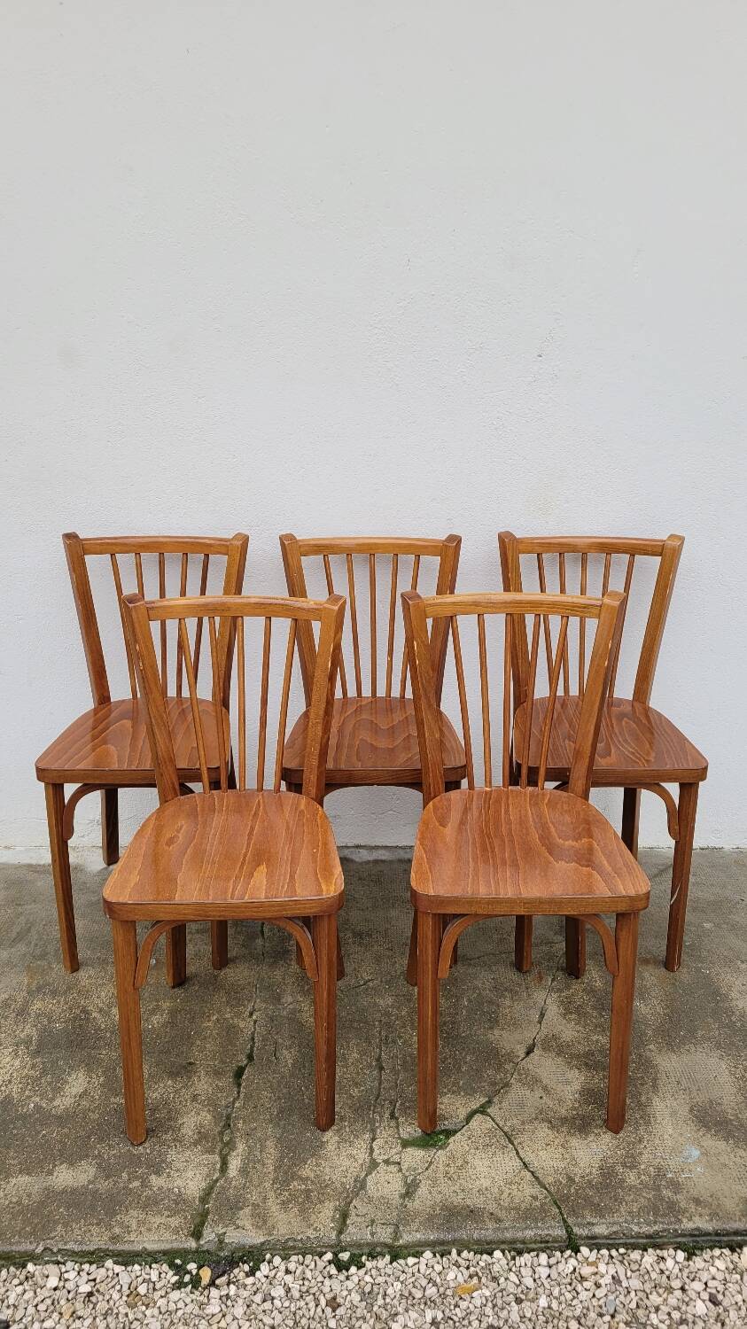 Set of 5 antique signed Baumann bistro chairs