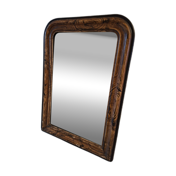 Antique Louis-Philippe mirror in stucco – Superb faux-wood decoration