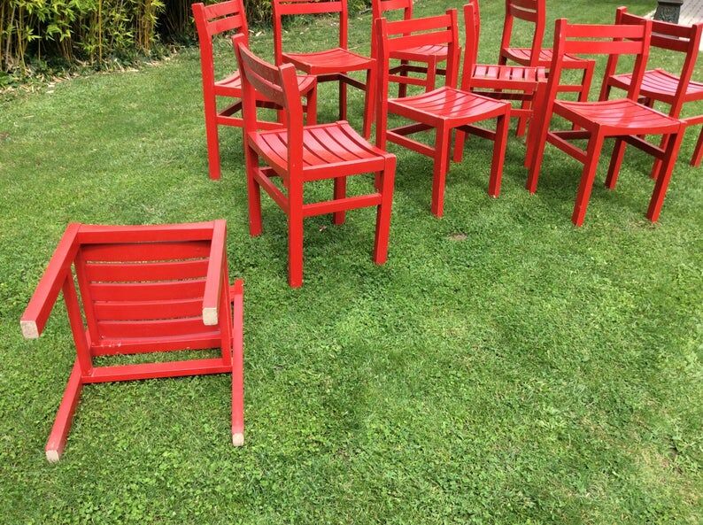 Set of 10 vintage wooden chairs