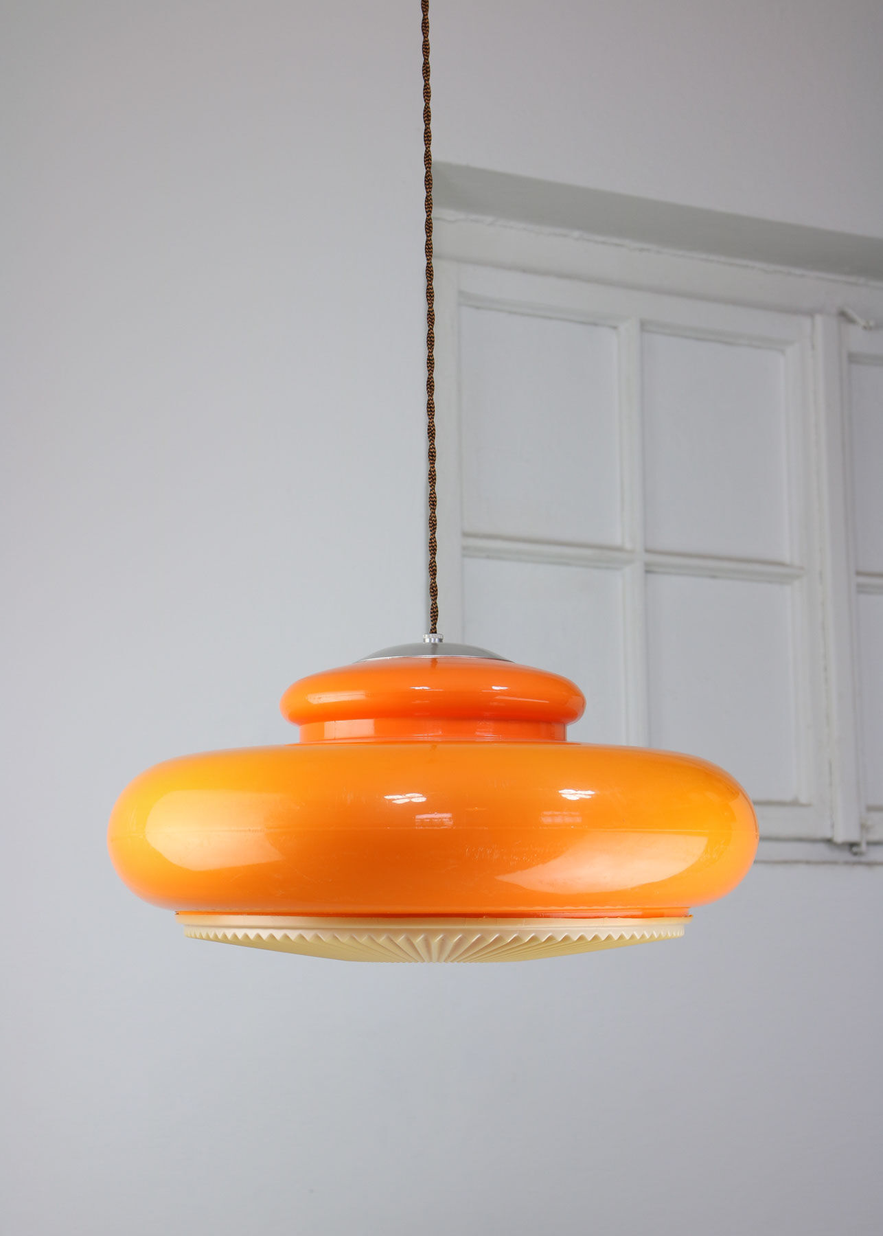 Mid-century acrylic italian orange pendant lamp