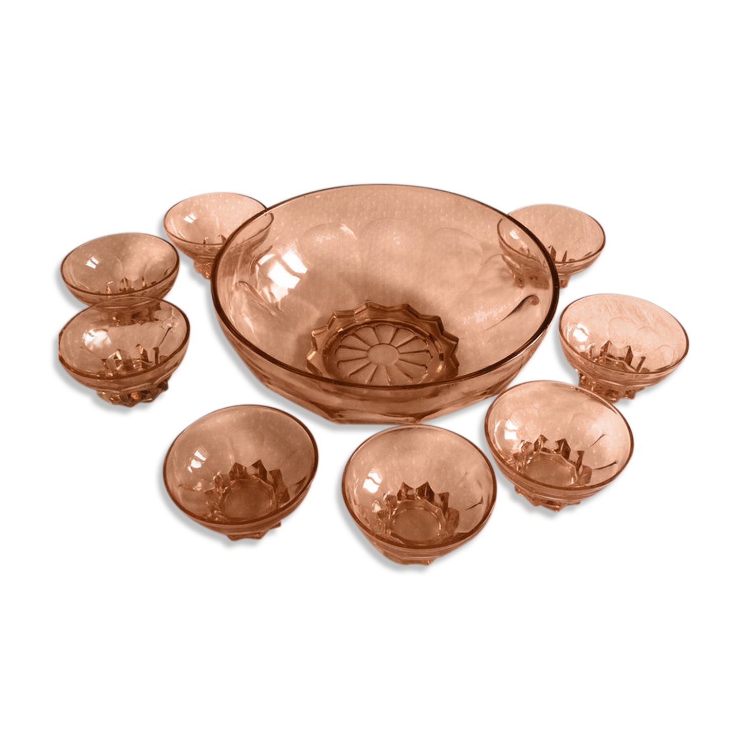 Set of 8 vintage dessert bowls and its pink bowl 1960s