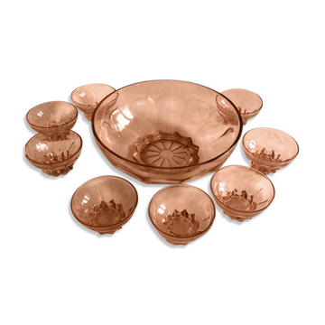 Lot de 8 coupes à desserts vintage et son saladier rose années 1960