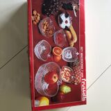 Saladier et 6 ramequins pomme en verre cisele Vintage