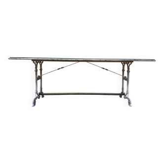 Large Art Nouveau brasserie table in iron and marble