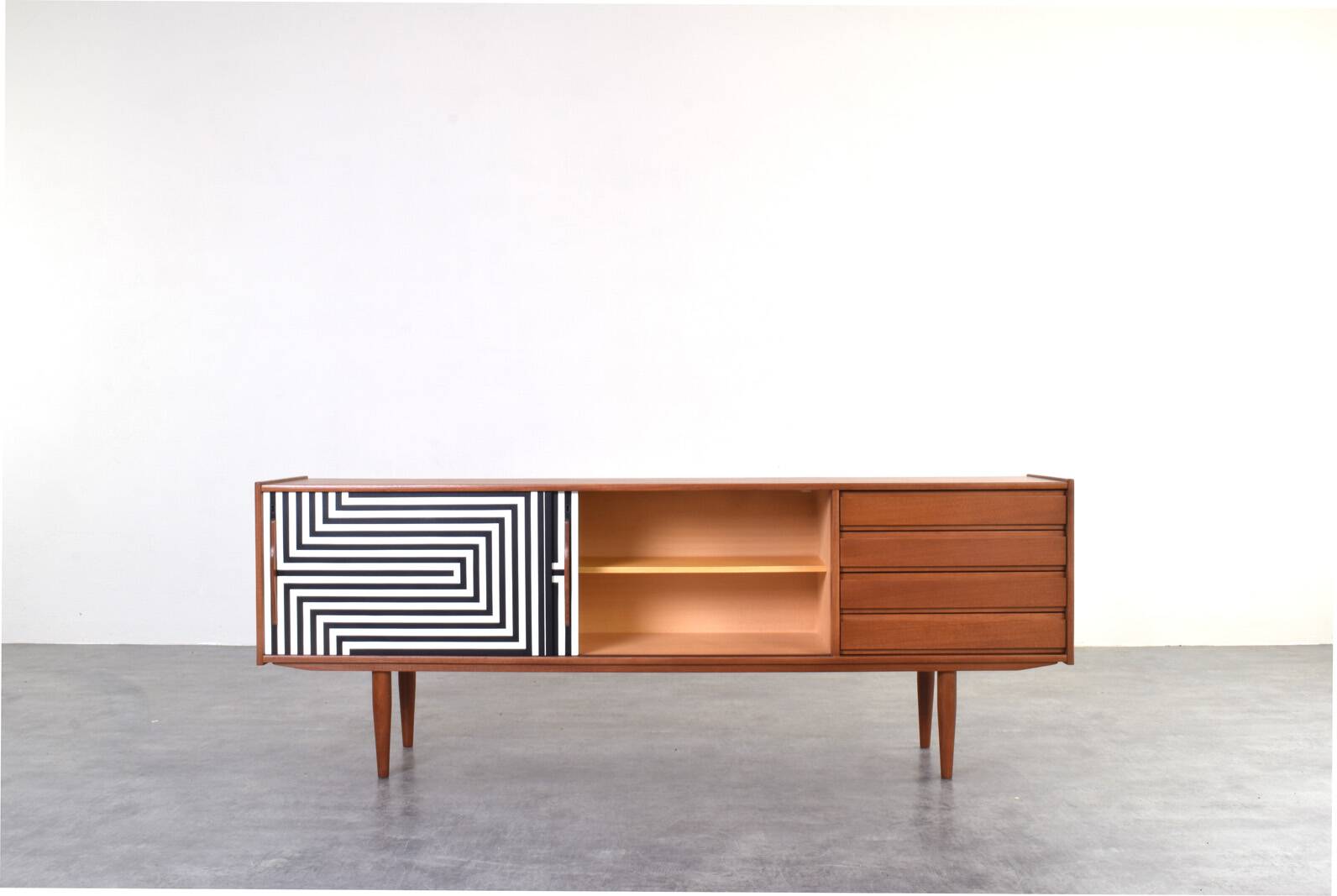 Mid-Century Op-Art Hand-Painted Danish Teak Sideboard, 1960s