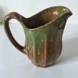 Handcrafted green and brown glazed ceramic pitcher, 1960s-70s