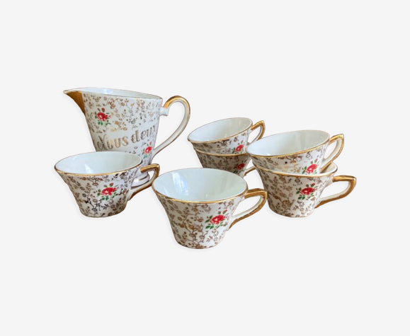 Set de 6 tasses digoin sarreguemines vintage et crémier « nous deux »