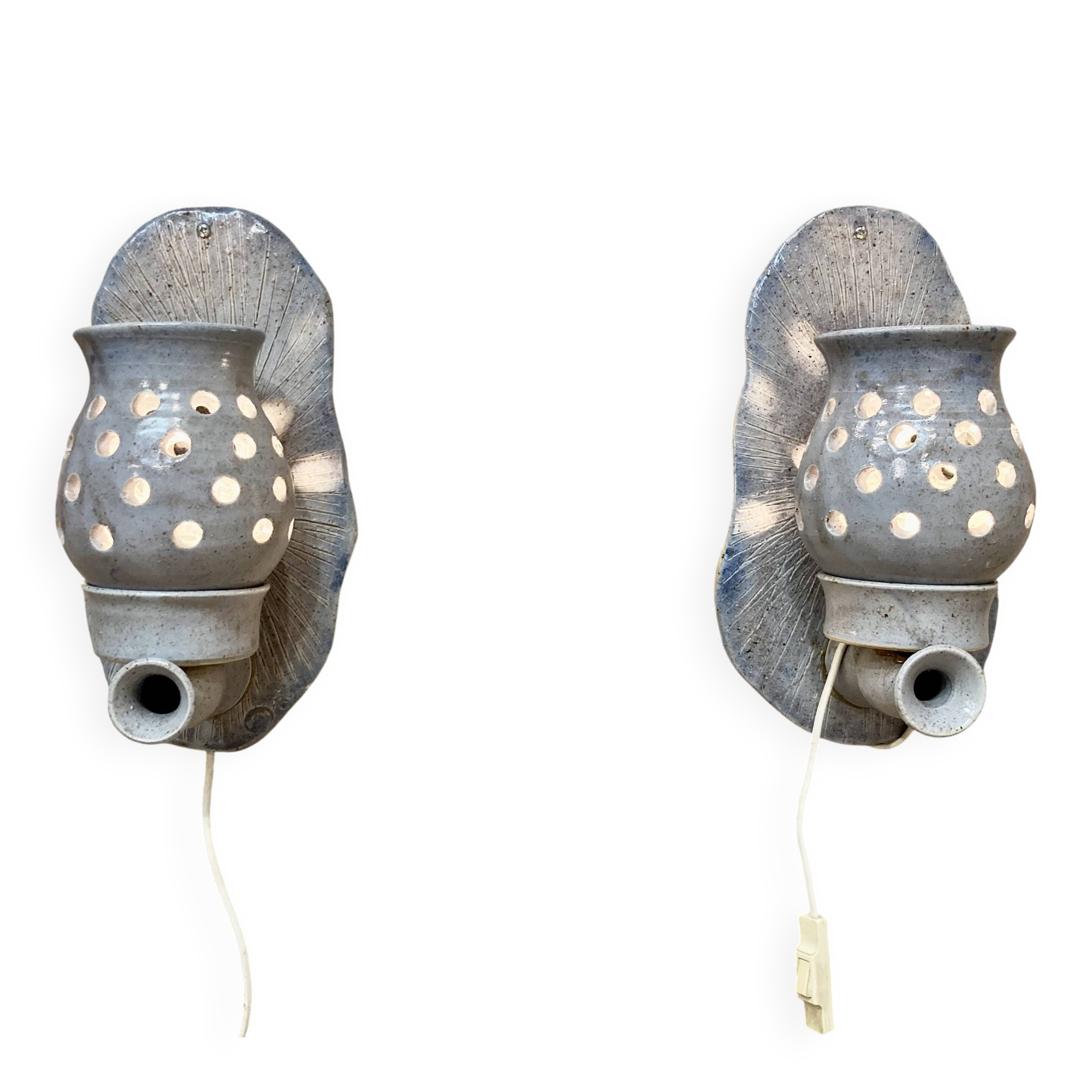 Pair of enamelled terracotta wall lights 1960.