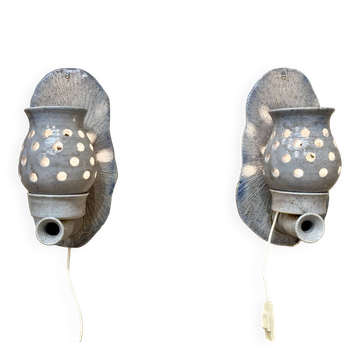 Pair of enamelled terracotta wall lights 1960.