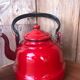 Set kettle coffee maker and milk pot in red-wrapped iron, 50/60 year.