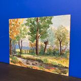 Oil on panel Landscape at the watercourse