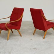 Pair of red armchairs 6953 by Jaroslav Smidek for Ton Bystrice Thonet 1960