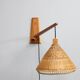Mid-century adjustable wooden wall light with rattan shade, 1970s