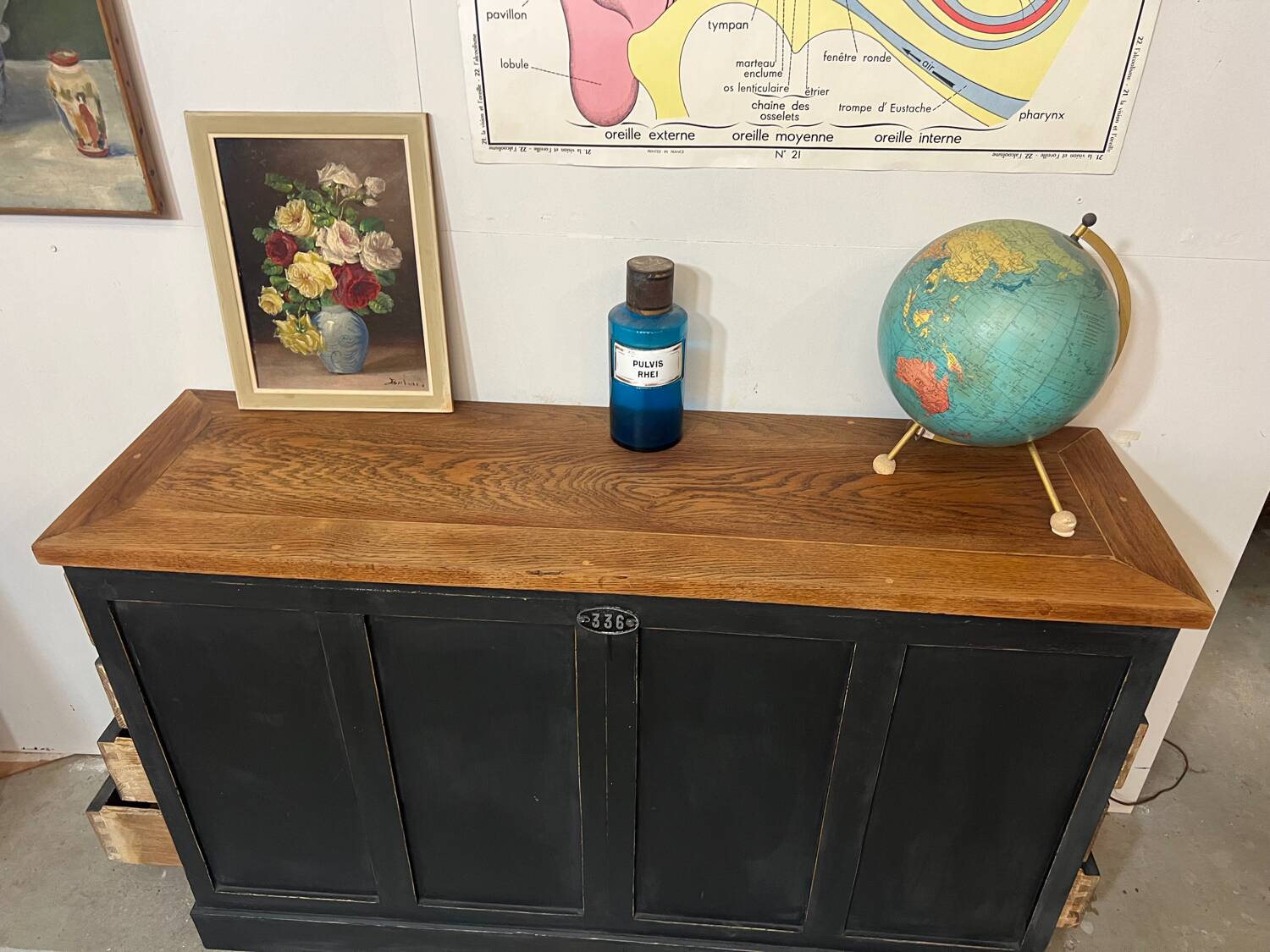 Old oak workshop drawer unit