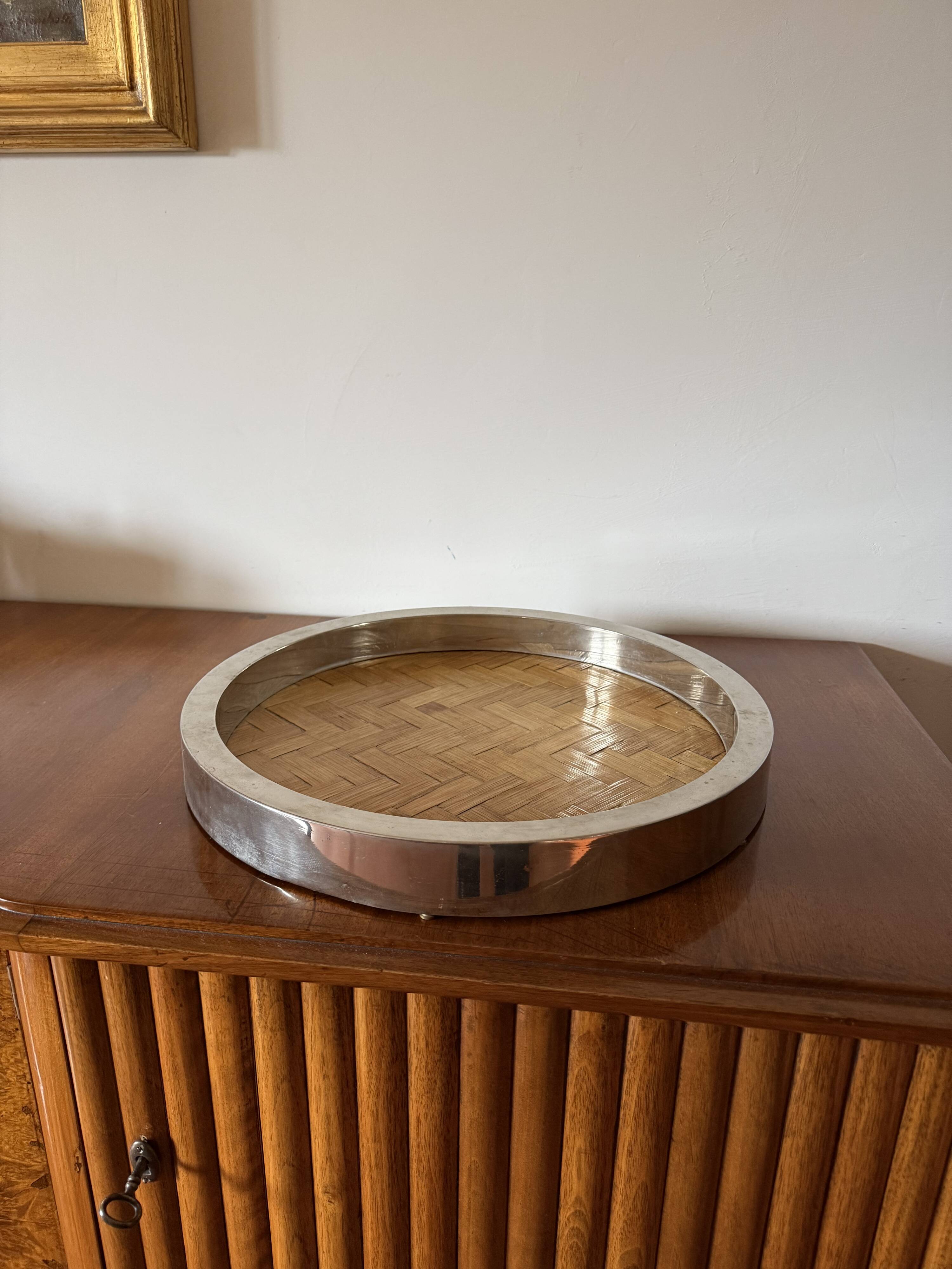 Hollywood regency bamboo and brass tray, Italy 1970s