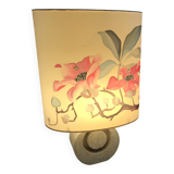 Vintage 70s-80s Lamp - Sculpted Stone Base & Painted Silk Shade