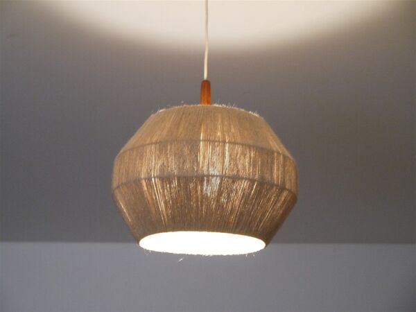 Suspension vintage teck et corde 1960