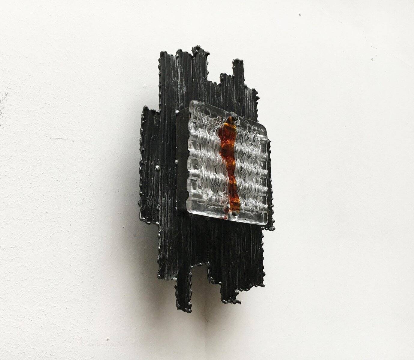 Vintage Italian brutalist wall light in wrought iron by Albano Poli for Poliarte, set of 2.