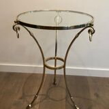 Neoclassical style tripod pedestal table in brass and round glass top in the taste of the House