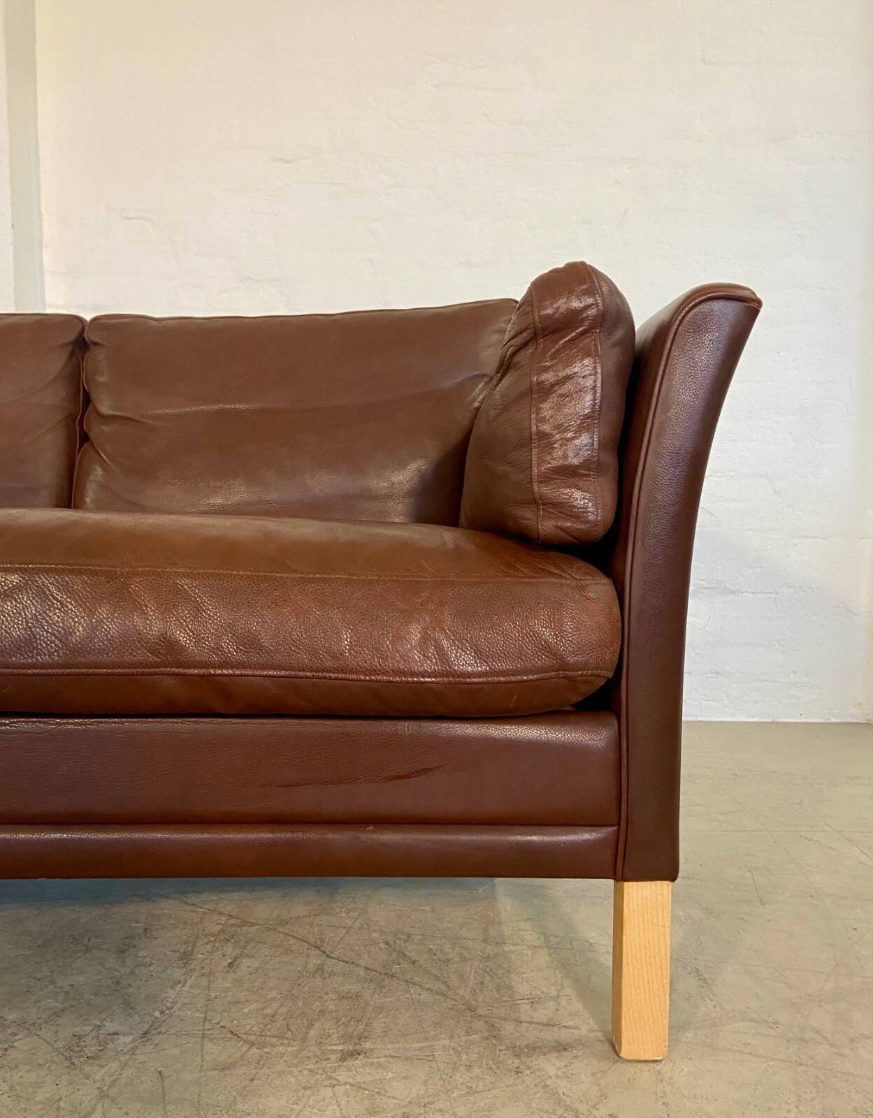 Canapé en cuir marron 3 places Mogens Hansen vintage danois des années 60