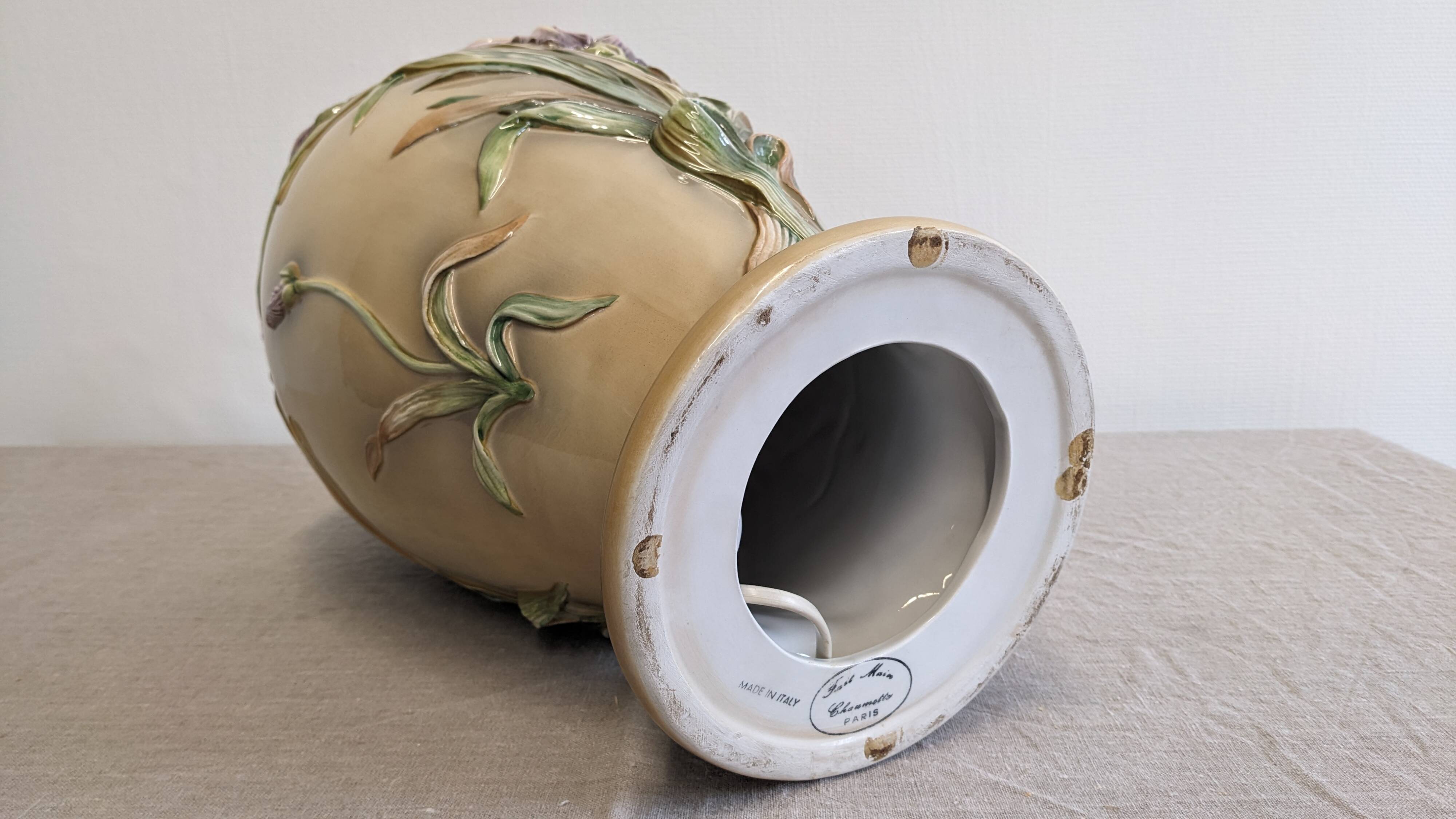 XL lamp base in earthenware from Maison Chaumette, France circa 1980.