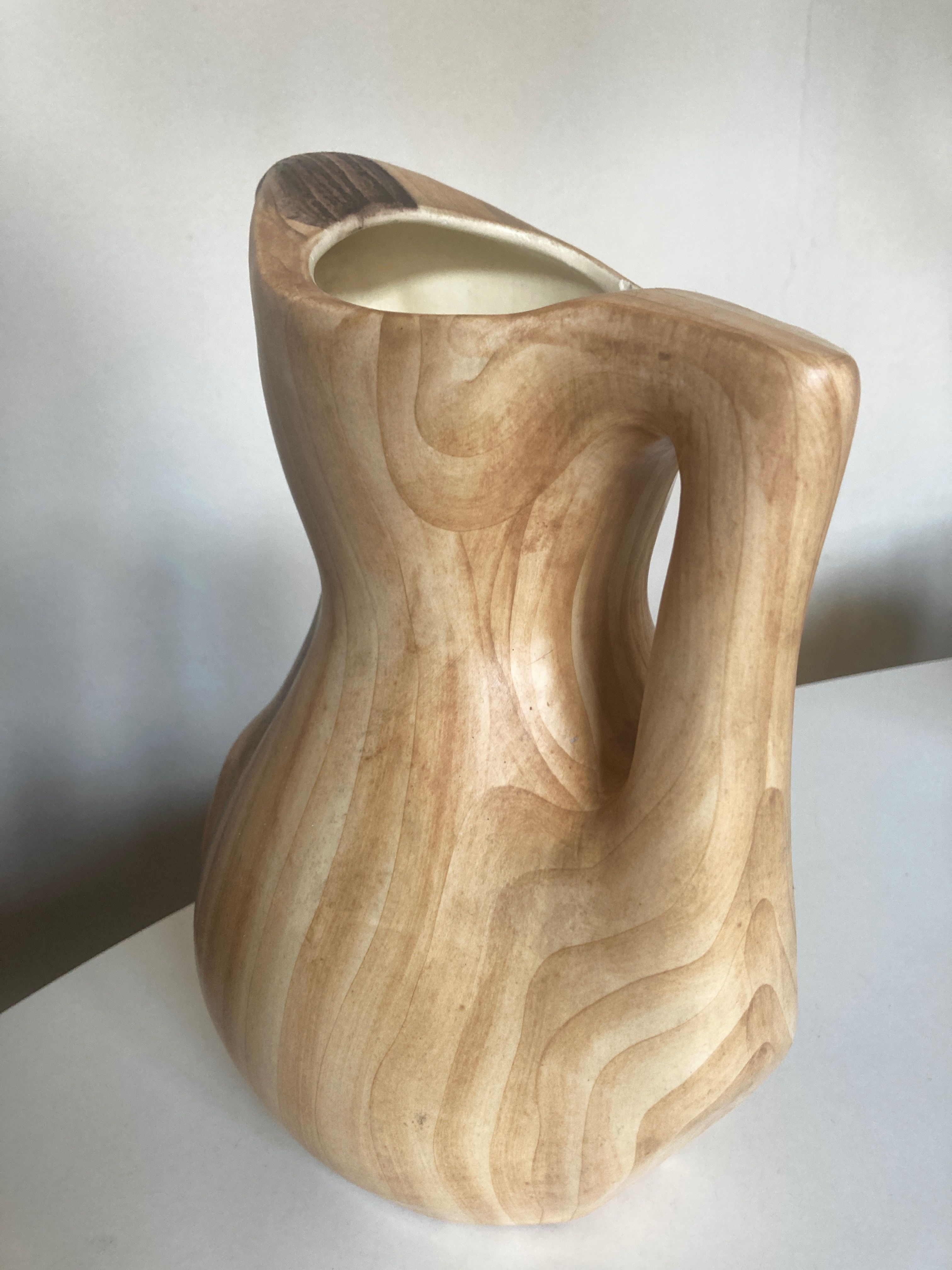 Ceramic vase mid century Grandjean in Vallauris faux bois 1960