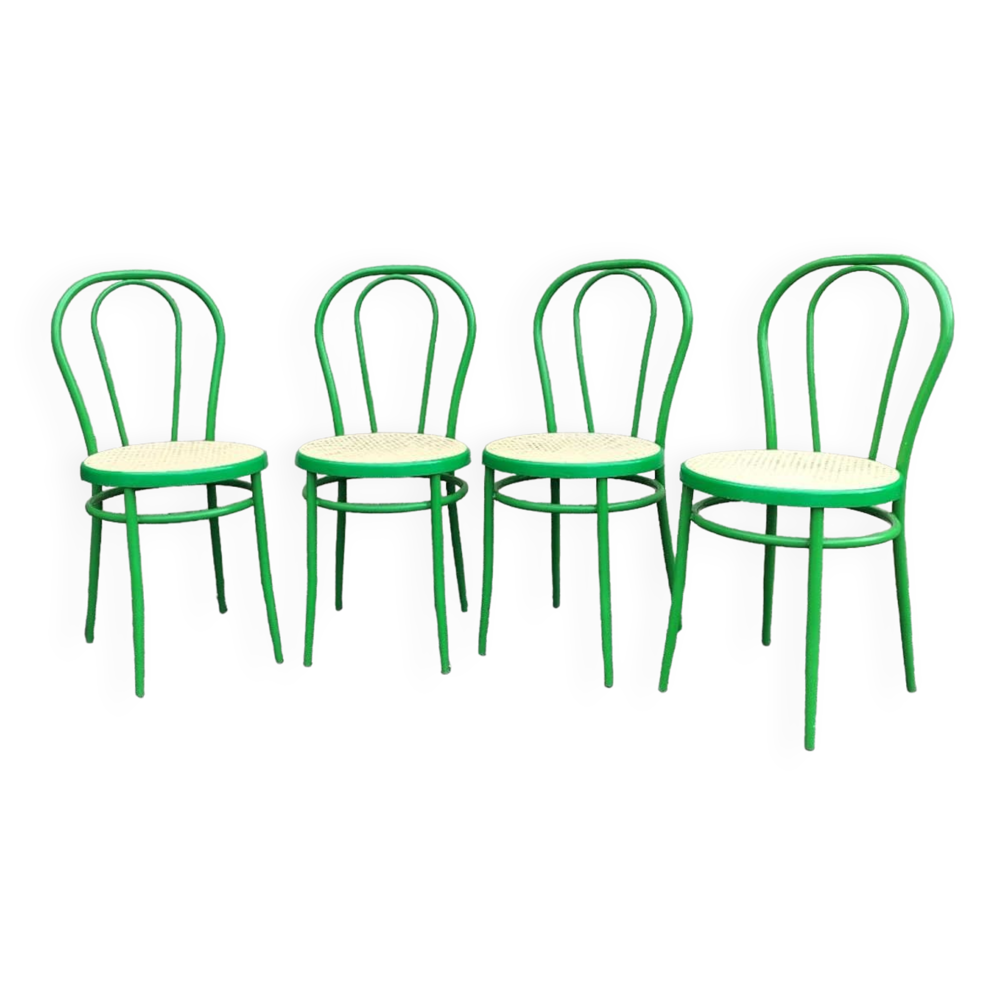 Lot de quatre chaises bistrot en métal laqué vert
