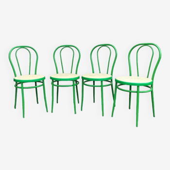 Set of four bistro chairs in green lacquered metal