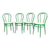 Set of four bistro chairs in green lacquered metal