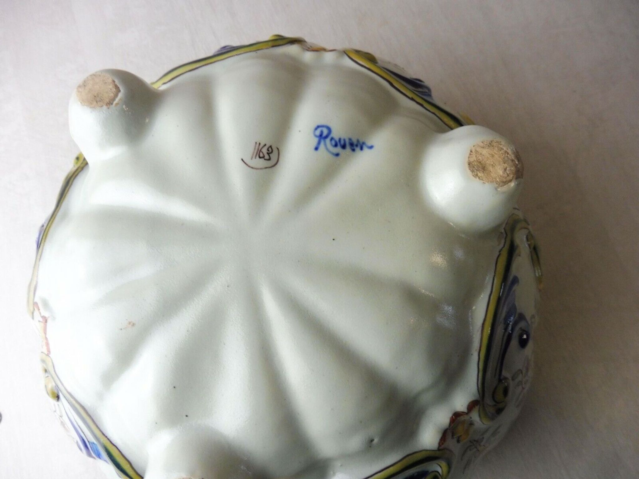 Old ceramic pot cover, decoration flowers, Rouen