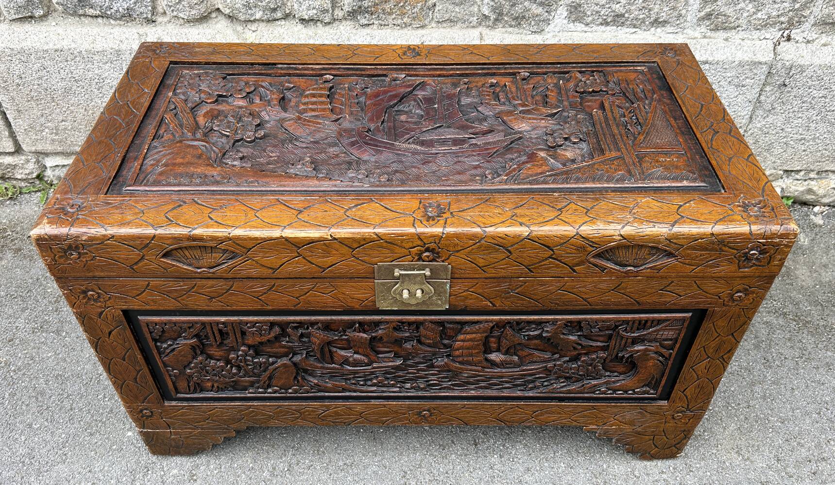 Large Chinese carved camphor wood chest from the 20s/30s