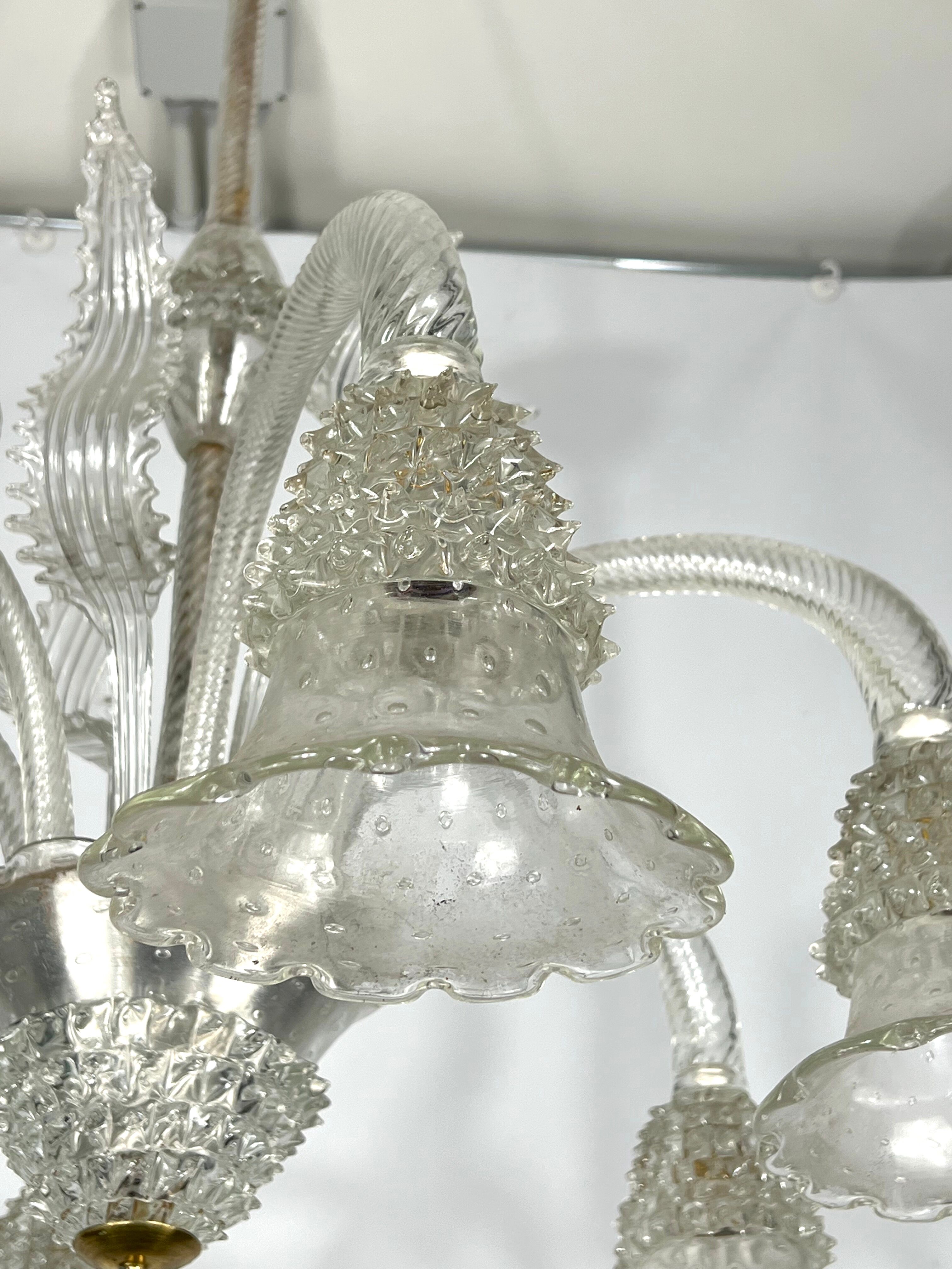Mid-century six arms Murano Bullicante Rostrato chandelier by Ercole Barovier