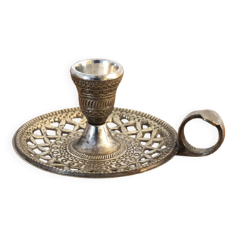 Silver Plated Candlestick Holder, Vintage Chamberstick With Patina, Ornate