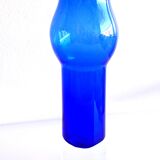 Modern Scandinavian vintage art design glass vase. Bright blue sommerso by
