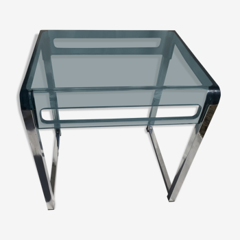 Table chevet plexiglas bleu grisé hauteur41cm