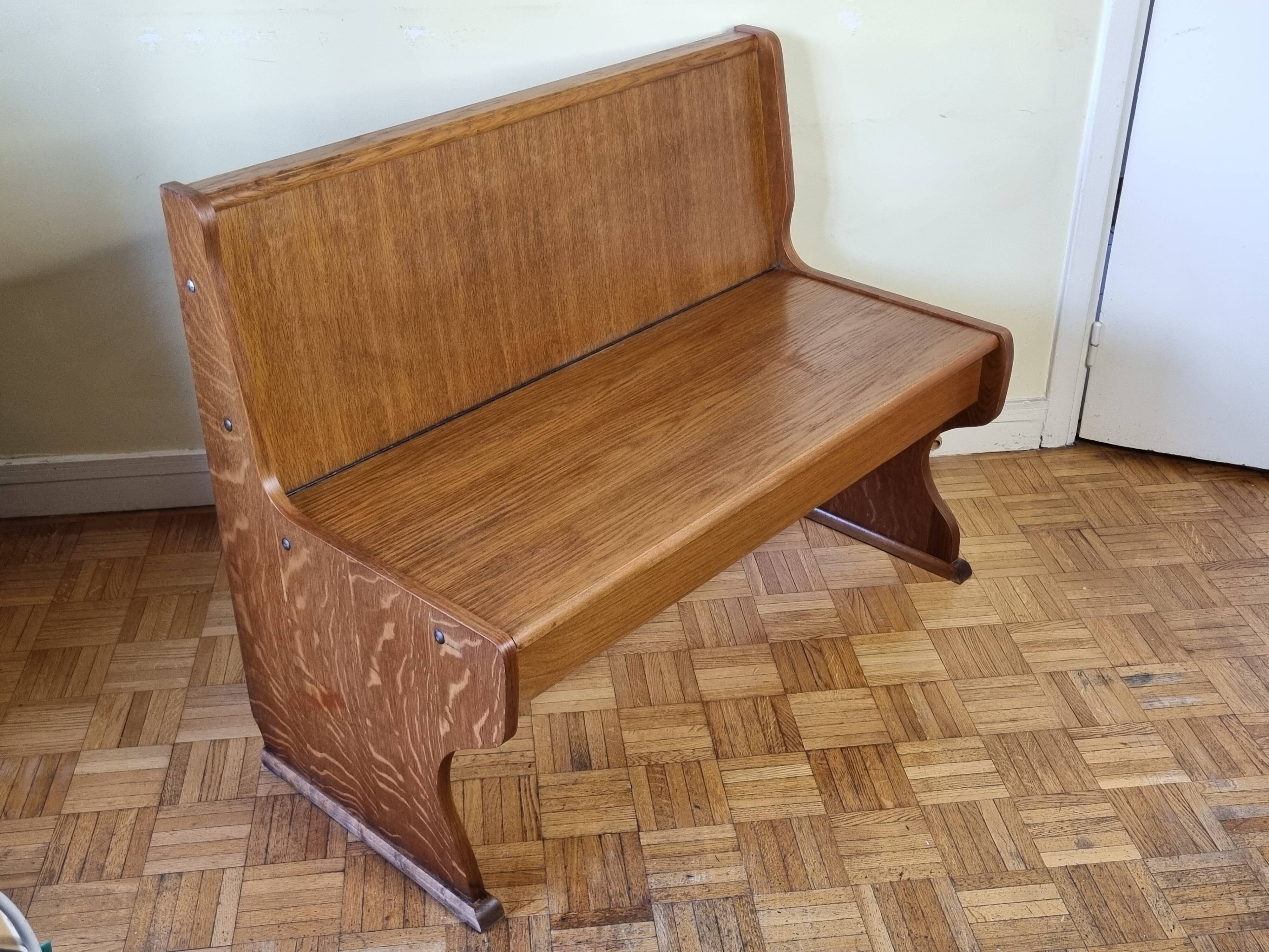 Vintage oak bench with storage compartment, two-seater, 104 cm