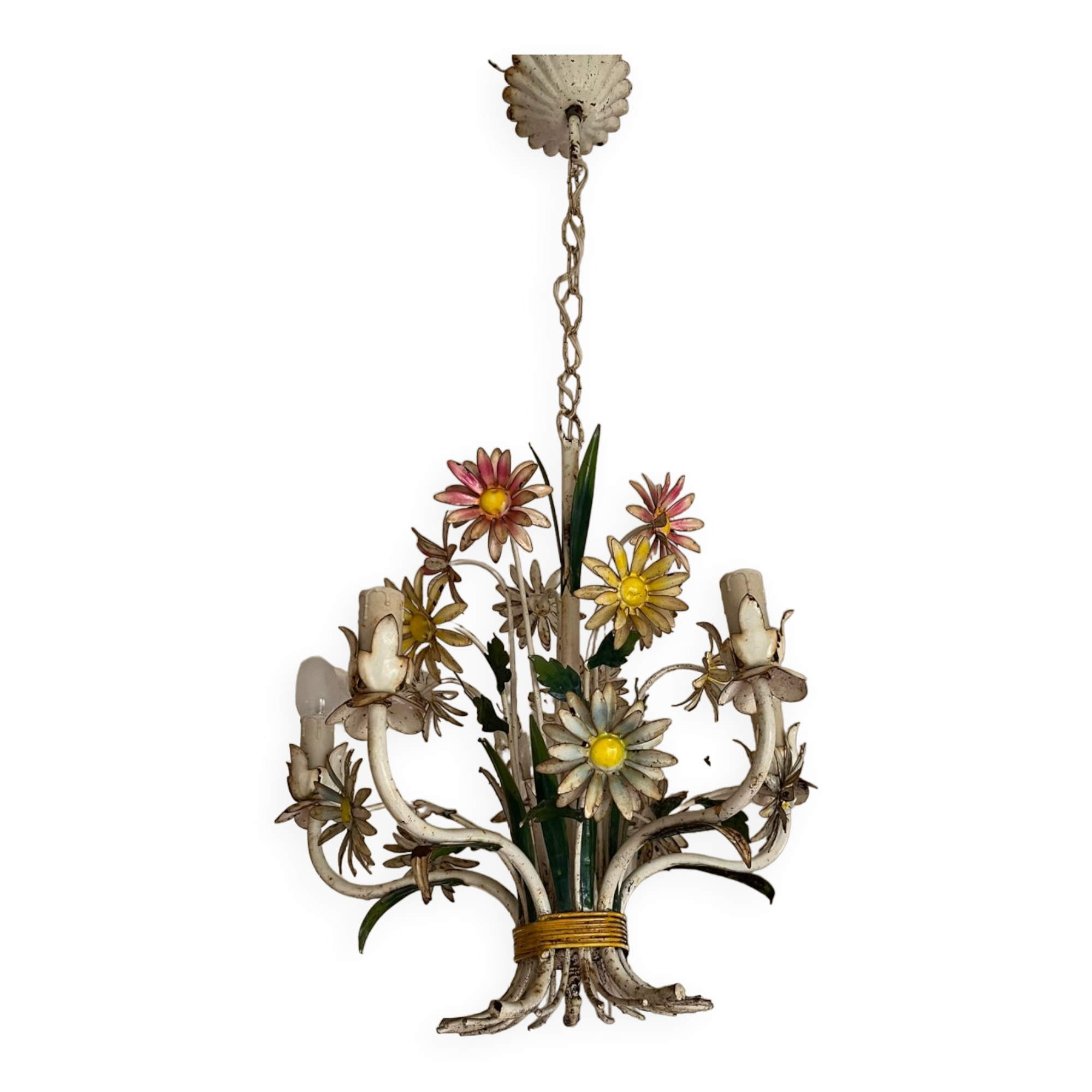 Lustre émaillée bouquet fleurs naïve