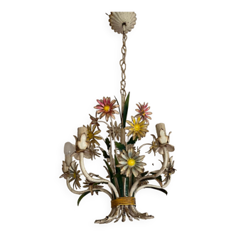 Lustre émaillée bouquet fleurs naïve
