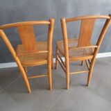 Paire de chaises cannées anciennes en bois blond