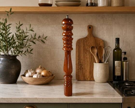 Large turned wooden pepper mill 1970