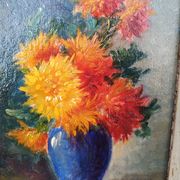 Still life at dalhias by Gaston Corbier 1869-1945 oil on isorel