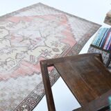 Tapis turc Antique en laine fait à la main, 4x9 nuances de rouge et jaune, 129x267Cm