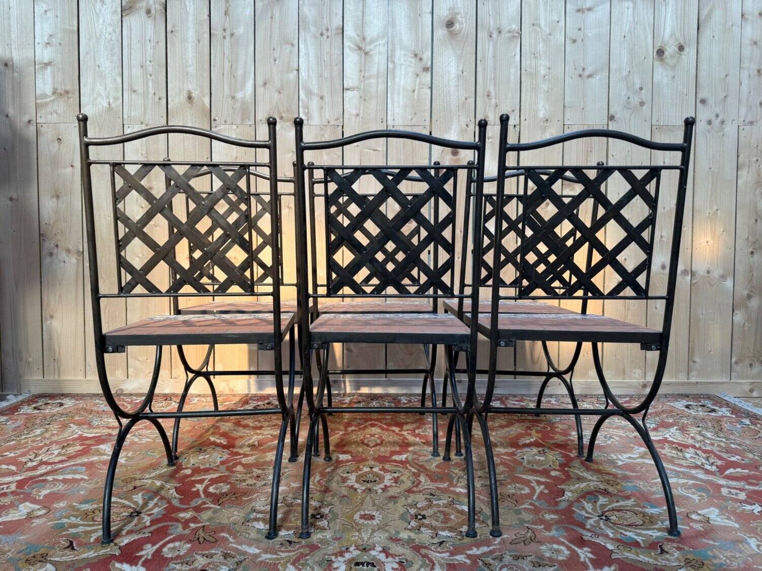 Suite de 6 chaises de jardin – Style méditerranéen années 1980 – Fer forgé