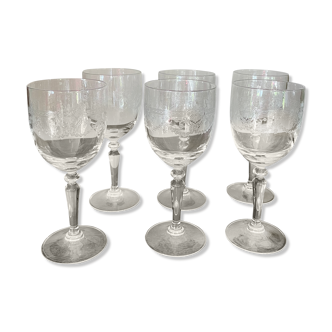 Set of 6 engraved crystal water glasses
