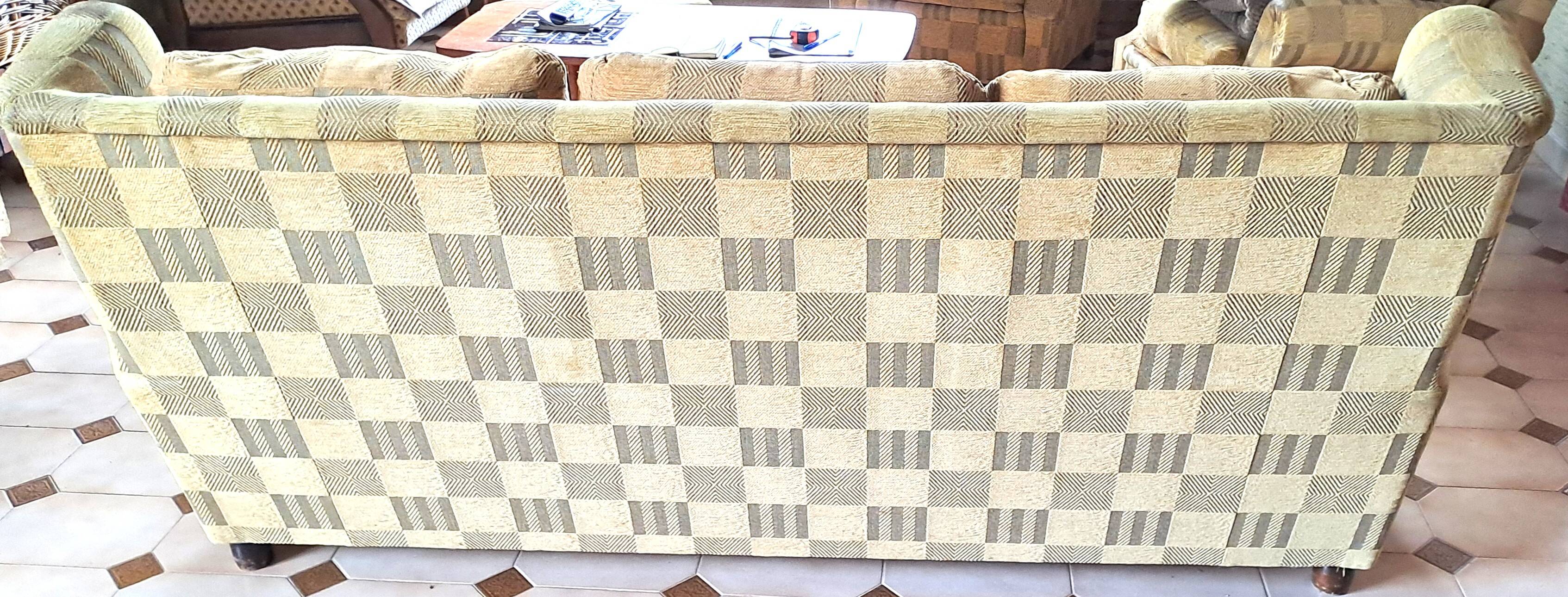 1940s club style 3-seater sofa in checked velvet fabric